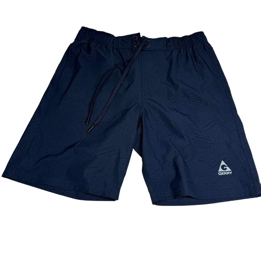 Gerry Mens Hybrid Swim Shorts Navy Blue Geometric Pattern‎ Size Medium 1665513